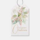 Étiquettes-cadeau Script or Pastel rose Poinsettia Noël (Devant)