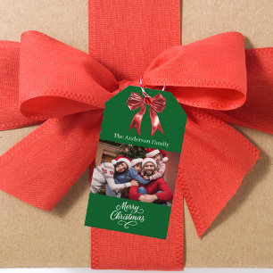 Étiquettes-cadeau Script photo arc vert Noël