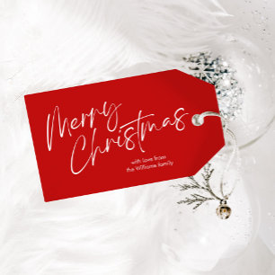 Étiquettes-cadeau Script Red Joyeux Noël