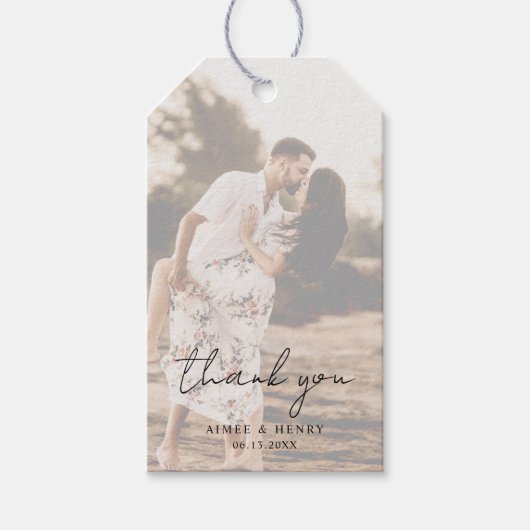 Étiquettes-cadeau Script rustique Photo Mariage moderne (Devant)