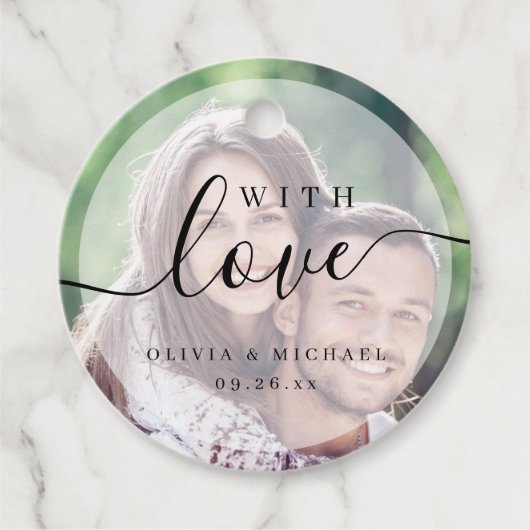 Étiquettes Cadeau Script simple et élégant avec Mariage photo d'amou (Devant)