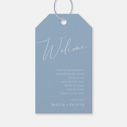 Étiquettes-cadeau Script Whimsical | Accueil Mariage bleu Dusty (Devant)
