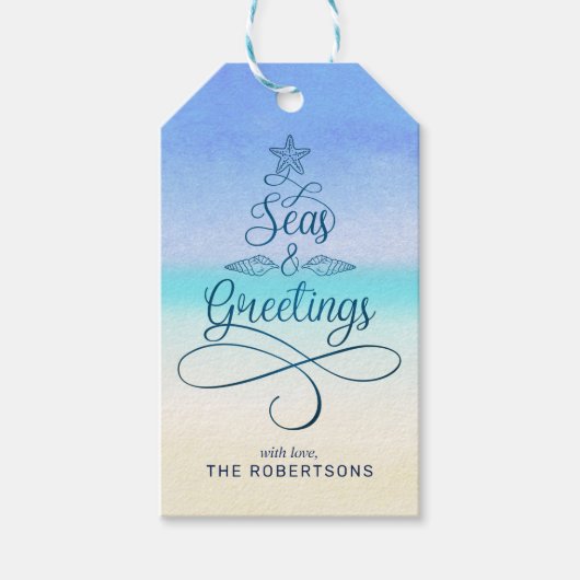 Étiquettes-cadeau Seas et voeux Script Christmas Beach (Devant)