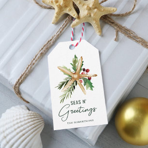 Étiquettes-cadeau Seas N Salutations Christmas Beach Starfish