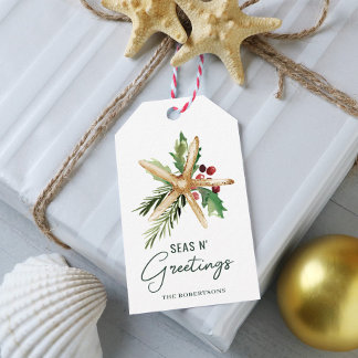 Étiquettes-cadeau Seas N Salutations Christmas Beach Starfish