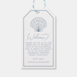 Étiquettes-cadeau Seashell Dusty Blue Beach Mariage Bienvenue