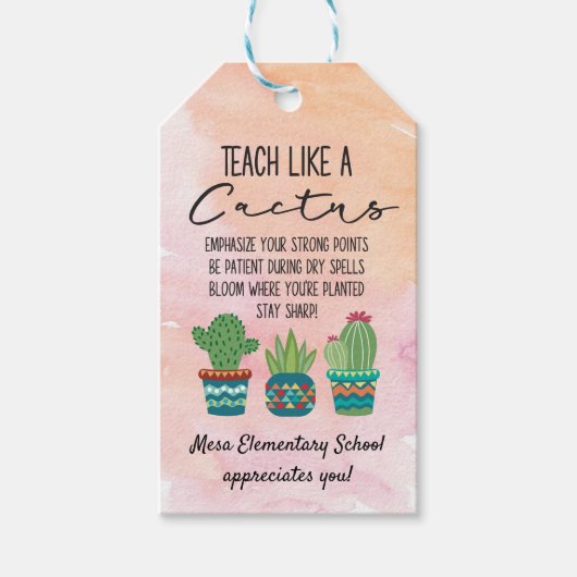 Étiquettes-cadeau Semaine d'appréciation des enseignants Cactus Thèm (Devant)