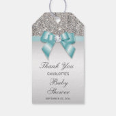 Étiquettes-cadeau Séquences d'argent Baby shower Turquoise de bow di (Dos)