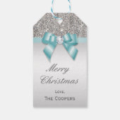 Étiquettes-cadeau Séquences d'argent Bleu Diamant Bow Noël (Dos)