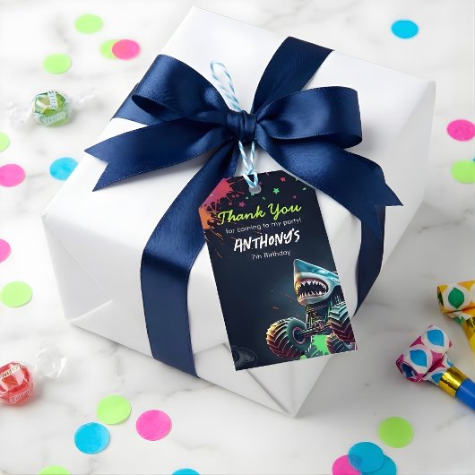Étiquettes-cadeau Serviettes d'anniversaire requin camion monstre