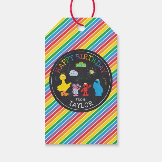 Étiquettes-cadeau Sesame Street Chalkboard Arc-en-ciel Anniversaire  (Devant)