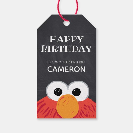 Étiquettes-cadeau Sesame Street Elmo Chalkboard Joyeux Anniversaire  (Devant)