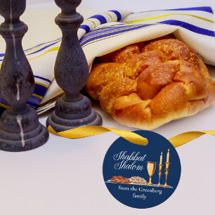 Étiquettes Cadeau Shabbat Shalom Custom Blue Sabbath Dîner