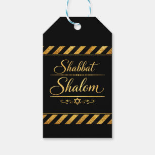 Étiquettes-cadeau Shabbat Shalom Judaïsme Judaica Or Luxe Noir