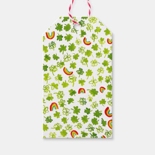 Étiquettes-cadeau Shamrock Rainbows JOUR DE LA SAINT PATRICK d'aquar (Devant)