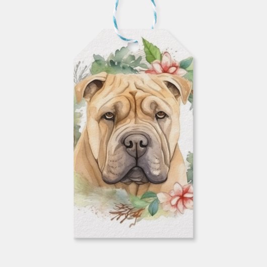 Étiquettes-cadeau Shar Pei Christmas Wreath Festive Pup (Dos)