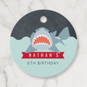 Étiquettes Cadeau Shark Boy Navy Blue Pool Anniversaire