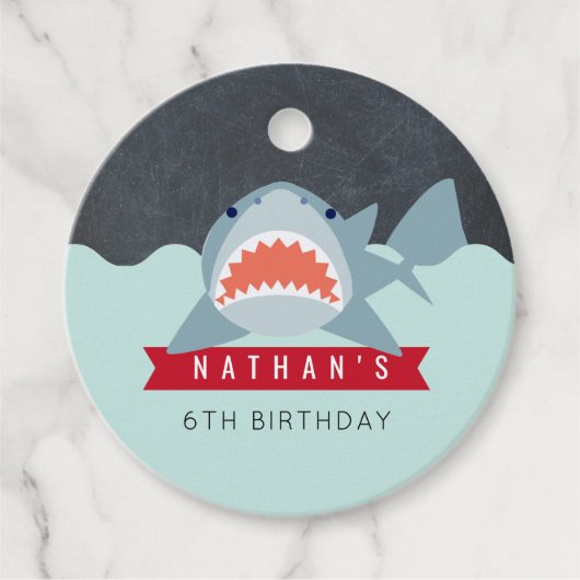 Étiquettes Cadeau Shark Boy Navy Blue Pool Anniversaire (Devant)