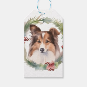 Étiquettes-cadeau Shetland Sheepdog Christmas Wreath Festive Pup