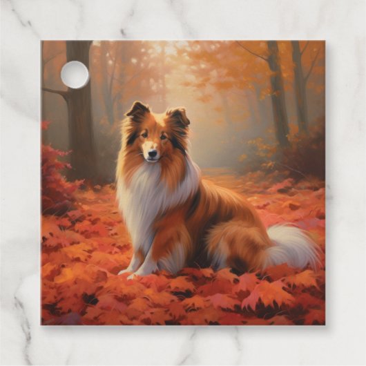 Étiquettes Cadeau Shetland Sheepdog en automne Feuilles automne Insp (Devant)