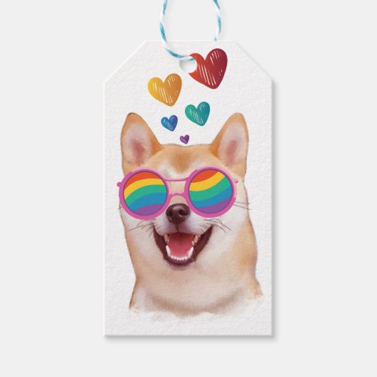 Étiquettes-cadeau Shiba Inu Chien avec Coeurs Saint Valentin (Devant)