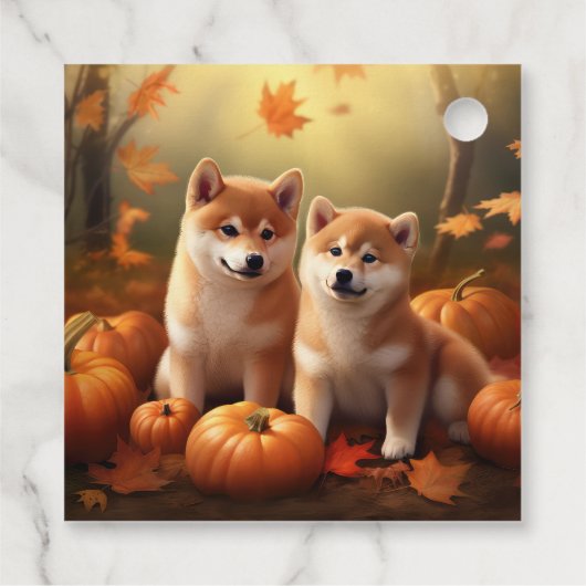 Étiquettes Cadeau Shiba Inu Chiot Automne Citrouille de plaisir (Dos)