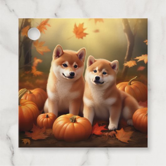 Étiquettes Cadeau Shiba Inu Chiot Automne Citrouille de plaisir (Devant)