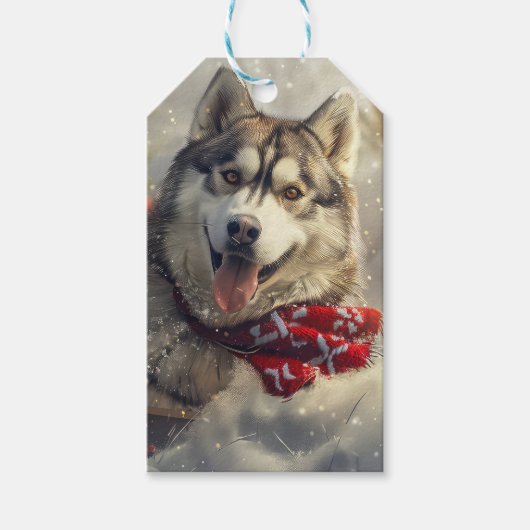 Étiquettes-cadeau Sibérie Husky Chien Festif de Noël (Devant)