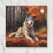 Étiquettes Cadeau Sibérie Husky en automne Feuilles automne Inspire  (Dos)