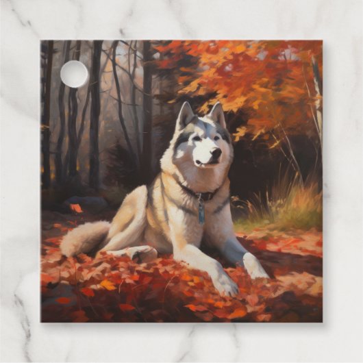 Étiquettes Cadeau Sibérie Husky en automne Feuilles automne Inspire  (Devant)