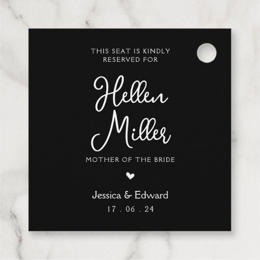 Étiquettes Cadeau Siège Réservé Pour Nom D'Hôte Black White Modern (Dos)