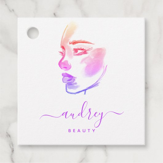 Étiquettes Cadeau Signature Chic Typographie violet et beauté QR (Devant)