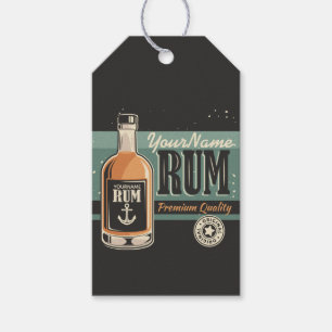 Étiquettes-cadeau Signe rétro de bouteille de rhum de marin personna