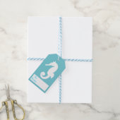 Étiquettes-cadeau Silhouette blanche côtière et bleu clair (Avec de laficelle)