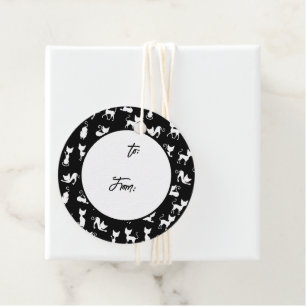 Étiquettes Cadeau Silhouette de chat noir et blanc