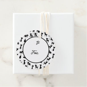 Étiquettes Cadeau Silhouette de chat noir et blanc