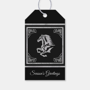 ÉTIQUETTES-CADEAU SILHOUETTE DE CHEVAL EN ARGENT CLASSÉ
