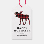 Étiquettes-cadeau Silhouette d'orignal de Noël Plaid Buffalo rouge (Devant)