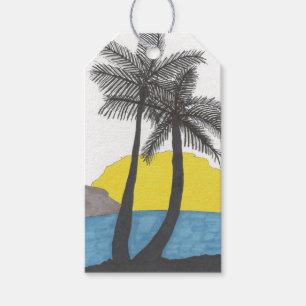 Étiquettes-cadeau Silhouette du lever du soleil du palmier