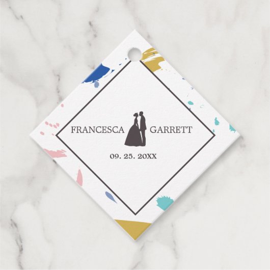 Étiquettes Cadeau Silhouette grise de la mariée et de la chambre (Devant)