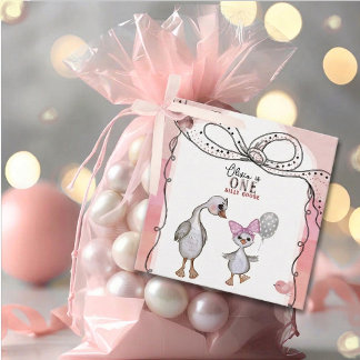 Étiquettes Cadeau Silly Goose 1st Birthday Girl Pink Bow Watercolor 