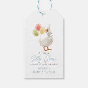Étiquettes-cadeau Silly Goose Blue En vichy Baby shower fille
