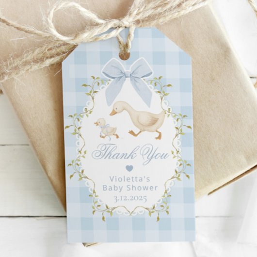 Étiquettes-cadeau Silly Goose Blue Gingham Thank you