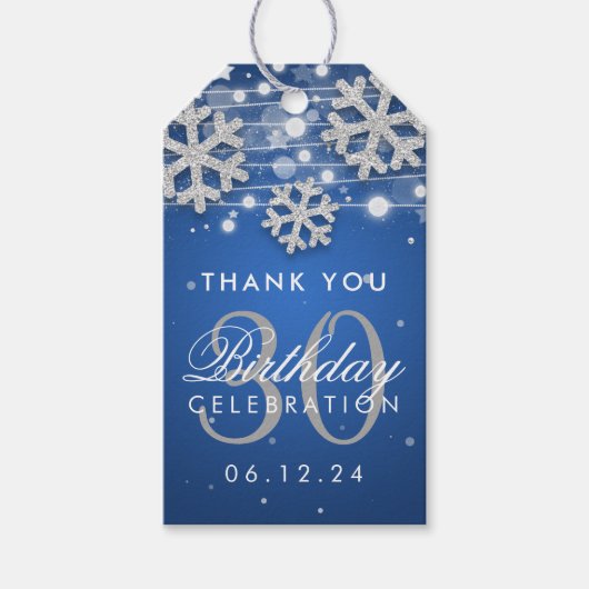 Étiquettes-cadeau Silver Blue 30e anniversaire Merci hiver (Devant)