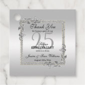 Étiquettes Cadeau Silver Gem & Glitter 25th Wedding Anniversary (Devant)