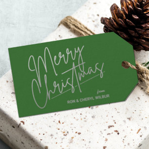 Étiquettes-cadeau Silver Merry Christmas Green Gift Tags