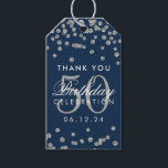 Étiquettes-cadeau Silver Navy Blue 50th Birthday Merci Confetti<br><div class="desc">Balise cadeau "Merci" / étiquette de faveur - Elégant 50e anniversaire Silver Faux Parties scintillant Confetti modèle bleu marine.</div>