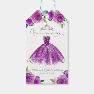 Étiquettes-cadeau Silver Purple Gown Floral Quinceanera Party