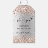 Étiquettes-cadeau Silver rose or coeur merci mariage (Devant)