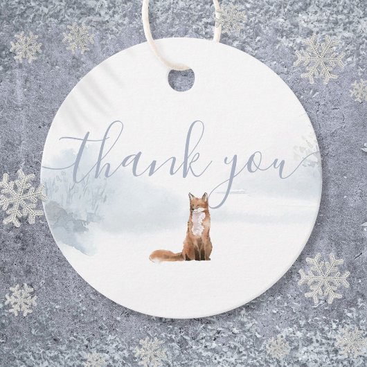 Étiquettes Cadeau Simple Aquarelle Fox scène d'hiver Merci